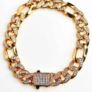 دستبند زنانه طلایی نگین دار مدل زنجیری لوکس | زیورآلات شیک بوبینو